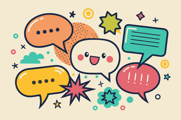 Colorful comic speech bubbles with dynamic and fun vector illustrations.  
