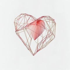 Valentine's Geometric Heart Wireframe Love Design Digital Art Pink Aesthetic Modern Style