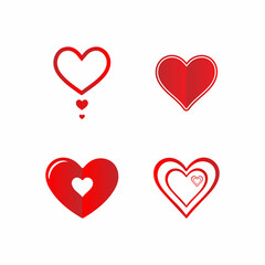 This image features four red heart icons, each with a slightly different design.