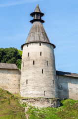 Kutekroma tower of the medieval Pskov kremlin in summer