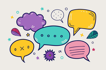 Dynamic vector set of comic speech bubbles with bold and colorful designs.  
