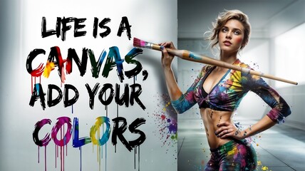 Artist painting with bold strokes and motivational message