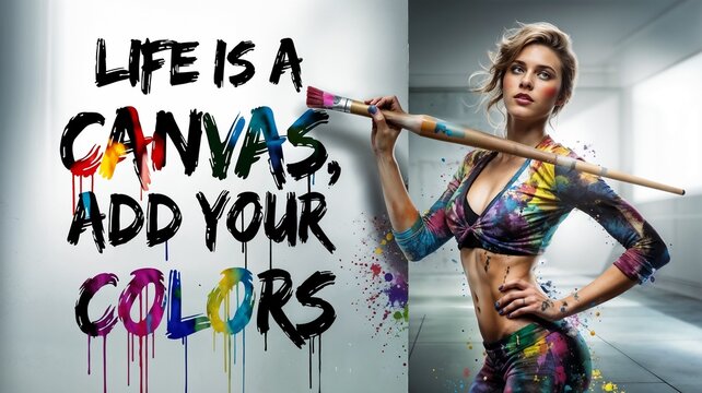 Artist painting with bold strokes and motivational message