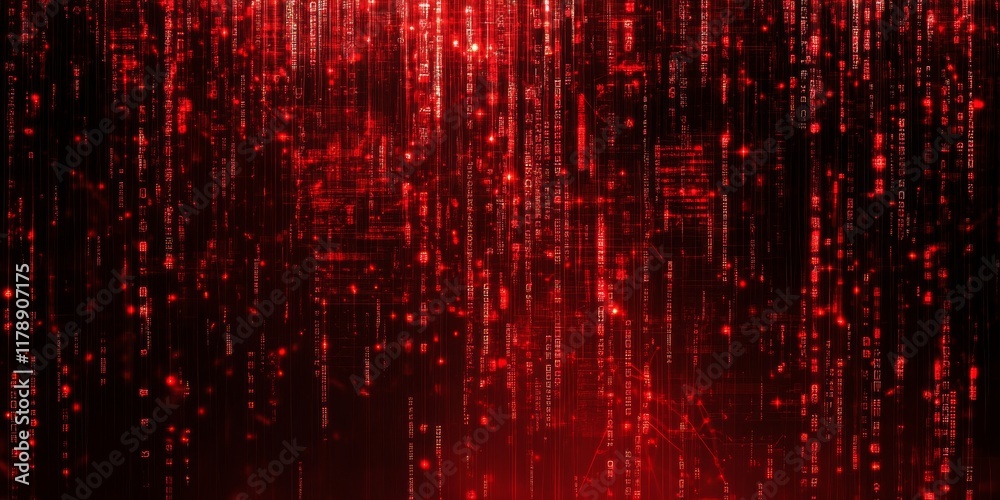Poster abstract digital data streams in a network background with red and black color theme