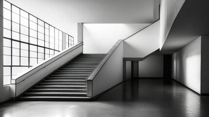Obraz premium Monochromatic Stairwell: A Study in Architectural Geometry