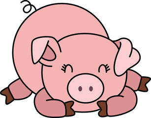 Cute pig lying isolated on white