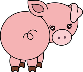 Cute pig peeking isolated on white.