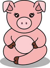 Cute pig sitting isolated on white