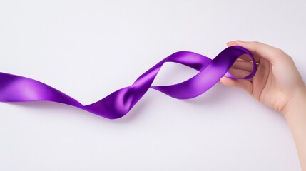 19.Concept 4: Hand holding purple ribbon on white background for supporting World Cancer Day campaign on February 4
