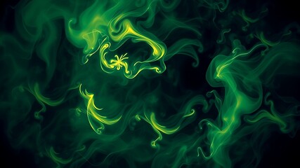 Obraz premium Abstract swirling green and yellow ink in water, creating a psychedelic and ethereal visual effect, ideal for backgrounds and designs.