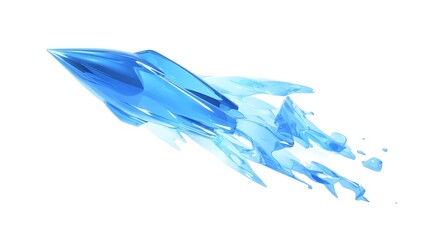 Blue rocket taking off in dynamic motion on a white background, symbolizing innovation, space exploration, and technological advancement in a bold design