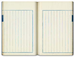 古い時代の和綴じ青本、四つ目綴じの見開き冊子