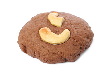 One tasty chocolate cookie with cashew isolated on white