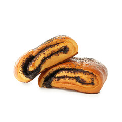 Tasty buns with poppy seeds isolated on white