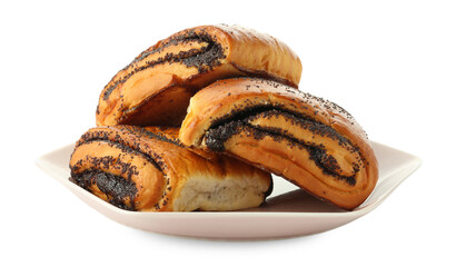 Tasty buns with poppy seeds isolated on white