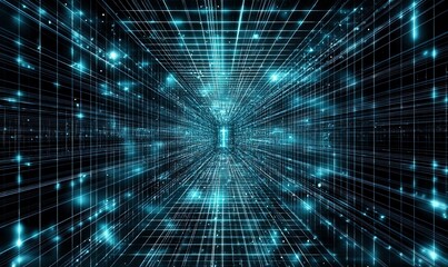 Digital data tunnel, binary code stream, cyberspace network connection.
