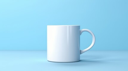 Obraz premium Elegant 3D Render of a White Mug Mockup Set Against a Soft Light Blue Background for Creative Design Projects and Advertising Displays