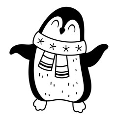 Polar penguin clipart. Cute Arctic animal clipart. Hand draw vector illustration in flat style