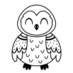Black and white polar owl clipart. Cute Arctic animal clipart. Hand draw vector illustration in flat style