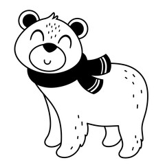 Polar bear clipart. Cute  Black and white Arctic animal doodle. Hand draw vector illustration in flat style 