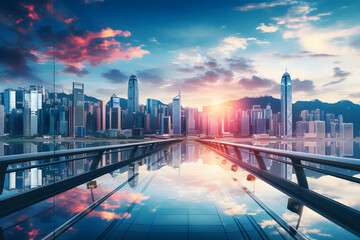 Incredible Display of Twilight Urbanity: HJ City Skyline Against the Gorgeous Backdrop of a Multicolored Sky