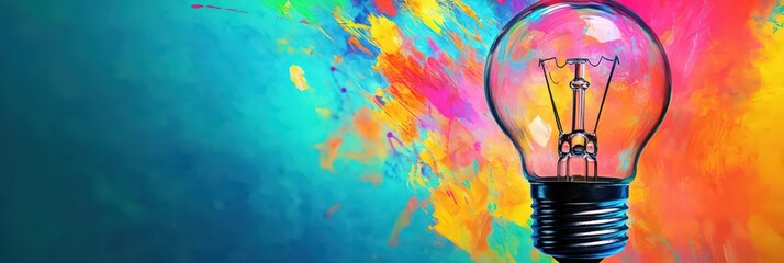 A glowing light bulb emitting sparks symbolizes innovation and creative energy in a vibrant atmosphere.
