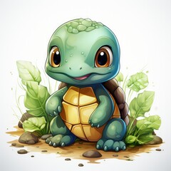 Fototapeta premium Small Green Turtle with Round Eyes Looking Playful