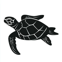 Fototapeta premium Sea Turtle Silhouette: Elegant Black and White Ocean Wildlife Vector Graphic