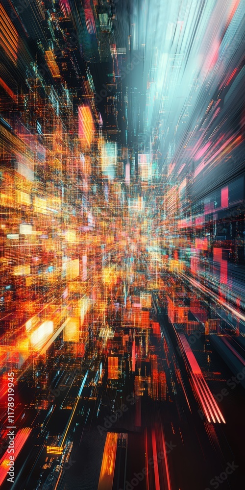 Poster abstract data visualization with dynamic structure and background in vibrant colors and motion effec