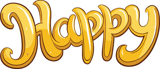 Playful and cheerful Happy text in glossy gold, perfect for celebrations, events, and festive designs with a joyful vibe