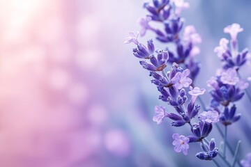 Close-up of vibrant lavender flowers with a dreamy pastel background, capturing the essence of nature and tranquility.