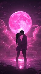 Obraz premium Romantic Couple in Love on Abstract Background, Valentine's Day Celebration, February Theme, Graphic Resources