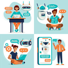 Flat conversational ai chatbot illustration set collection