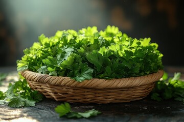Fototapeta premium Green parsley leaves on a natural background with fresh details