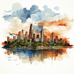 Fototapeta premium A Minimalistic Illustration of Panama City Skyline with Ocean View