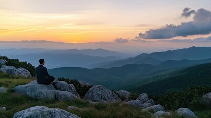 Fototapeta premium Man Practicing Breathing Exercises in Nature