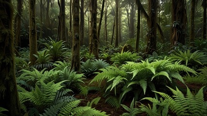 Fototapeta premium fern rain forest,Lush Ferns Carpet the Rainforest Floor
