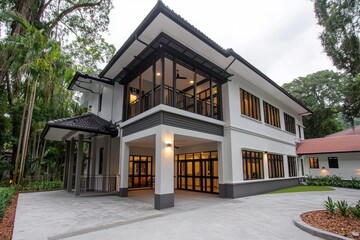 Charming modern home blending traditional design with lush natural surroundings