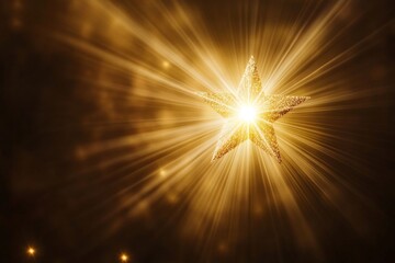 Obraz premium Gold star with a bright light shining on it. The star is surrounded by a dark background