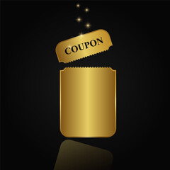 A golden elegant coupon. An elite ticket. Invitation to a party; cinema; concert; event; festival