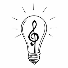 light bulb icon, light bulb with a music key inside