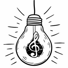 light bulb icon, light bulb with a music key inside