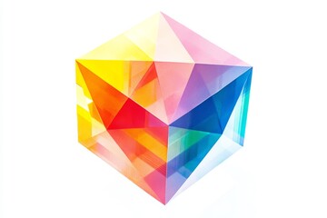 A cube made of different colored glass pieces. The cube is made of many different colors and is very colorful
