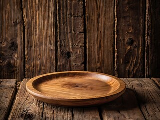 Fototapeta premium Rustic wooden plate as natural background for food and product photography in stock image 