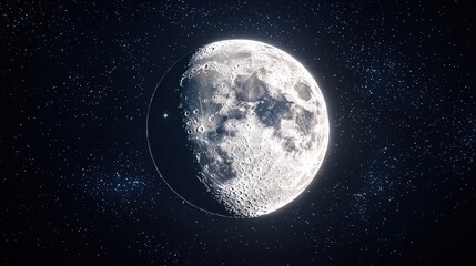 Fototapeta premium A stunning view of the moon, showcasing its craters and surface details surrounded by a starry night sky.