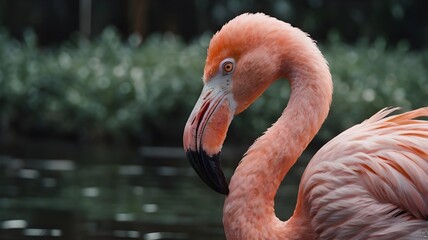 pink flamingo portrait side view 