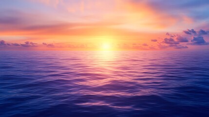 Obraz premium A serene ocean view at sunset, showcasing vibrant colors reflecting on calm waters, ideal for nature-themed projects, relaxation materials, or promotional content for travel and wellness,