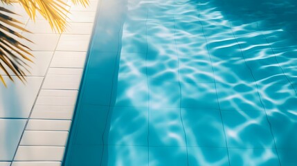 serene poolside: palm leaf & teal water - minimalism