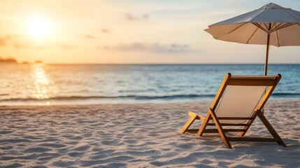 serene sunset beach chair & umbrella - warm color palettes