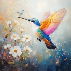 bright little bird in flight